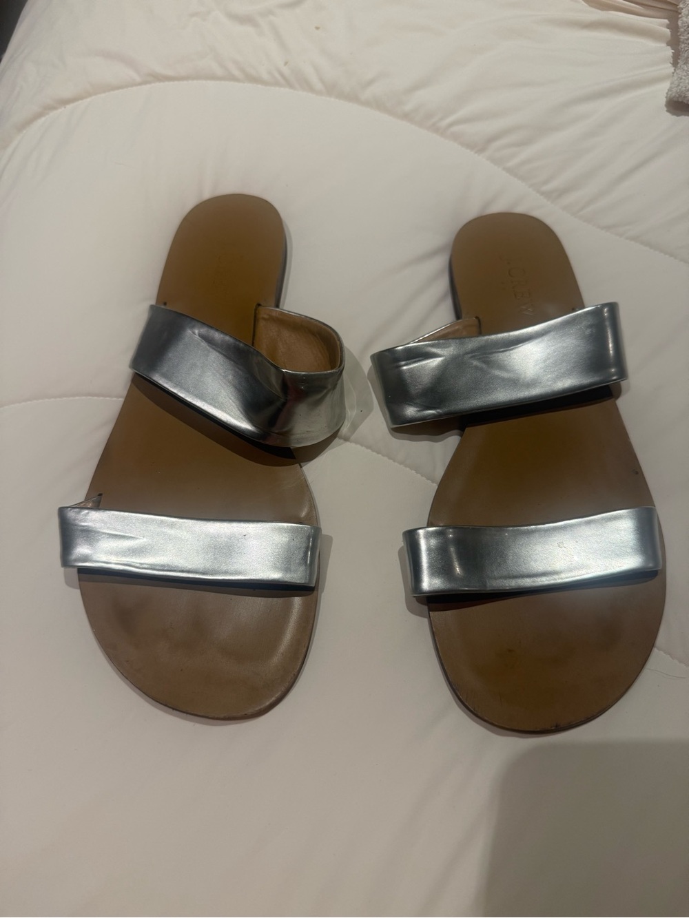 J. Crew Silver Double-Strap Slide Sandals